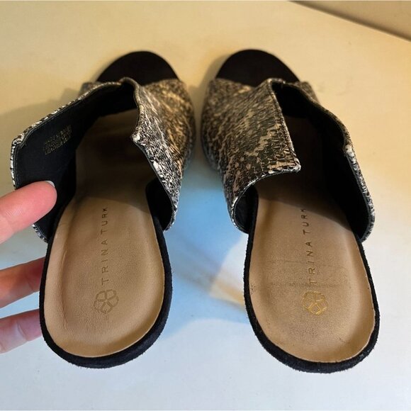 Trina Turk Laguna Leather Snake Print 1940s Style Heels Shoe Open Toe Women's 8 - Picture 6 of 9